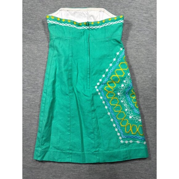 Lilly Pulitzer Dress Sz 4 Strapless Comb Get it Bowen Green Embroidered‎ Mini - Picture 4 of 5